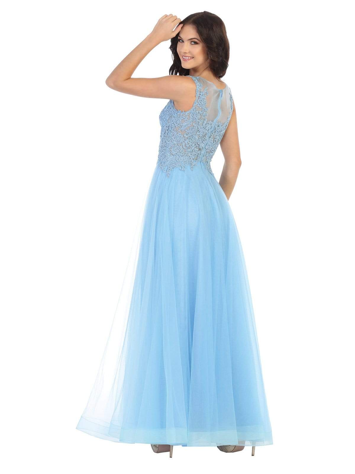 May Queen - MQ1716 Lace Appliqued Bodice Tulle Dress Prom Dresses