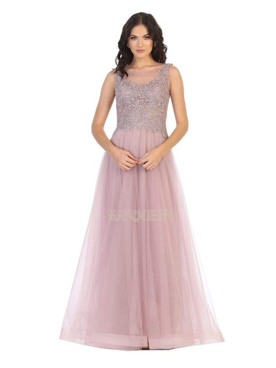 May Queen - MQ1716 Lace Appliqued Bodice Tulle Dress Prom Dresses 4 / Mauve