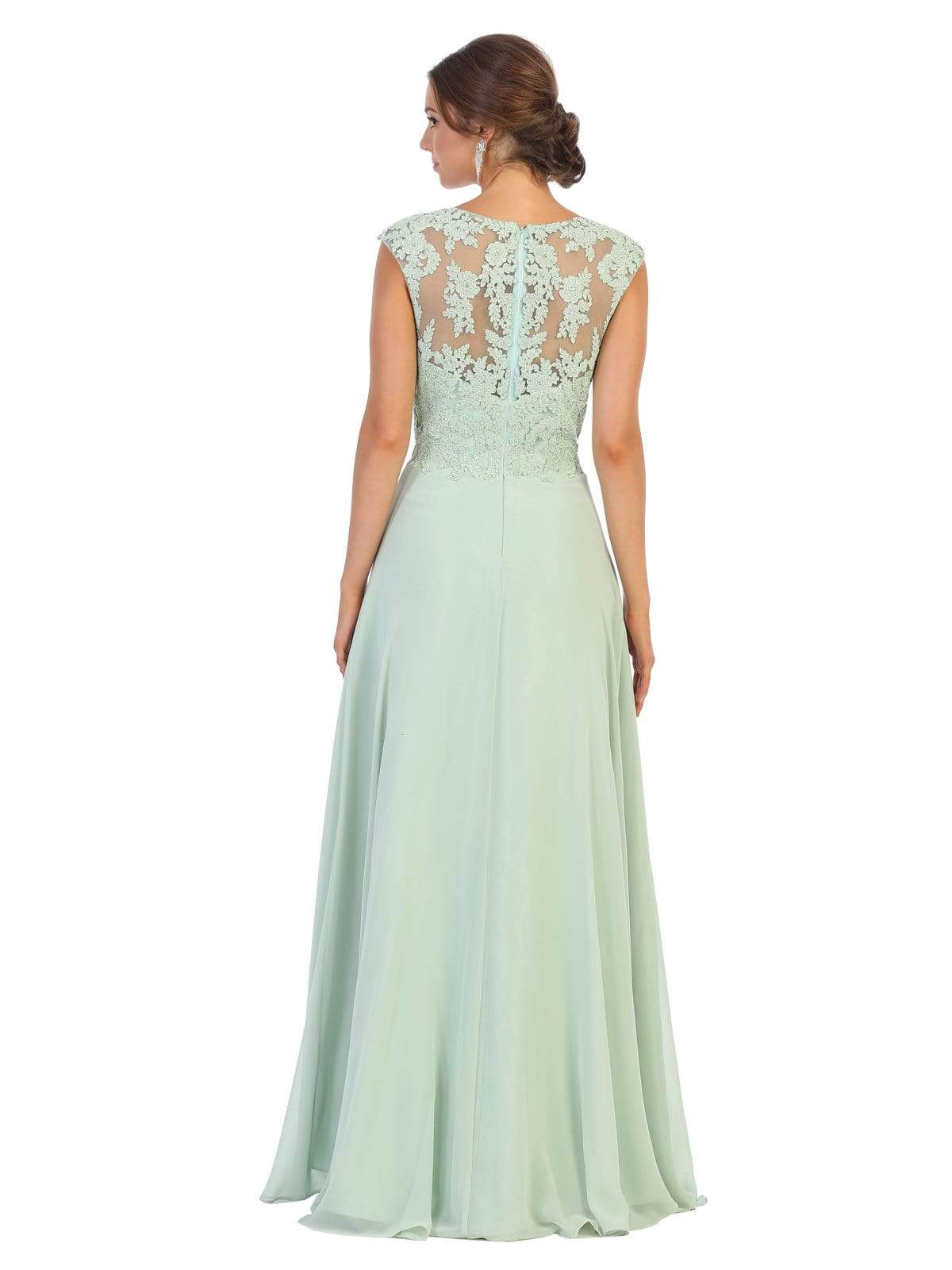 May Queen - MQ1725 Lace Bodice Chiffon A-Line Long Formal Dress Mother of the Bride Dresses