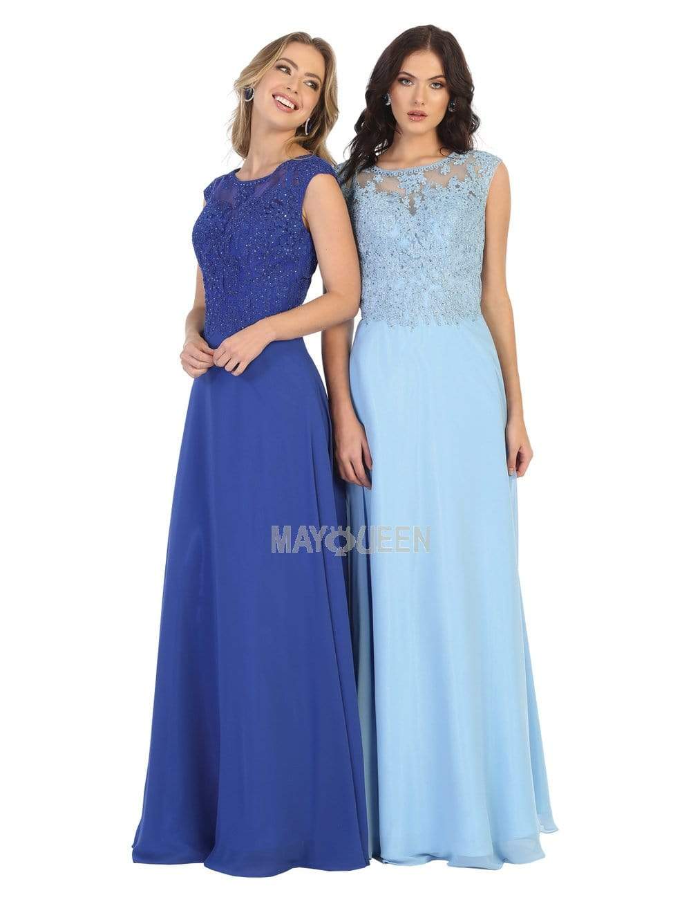 May Queen - MQ1725 Lace Bodice Chiffon A-Line Long Formal Dress Mother of the Bride Dresses 4 / Royal