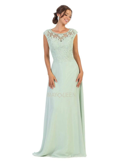 May Queen - MQ1725 Lace Bodice Chiffon A-Line Long Formal Dress Mother of the Bride Dresses 4 / Sage