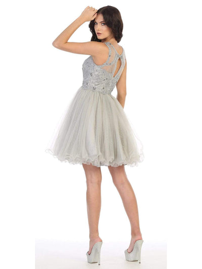 May Queen - MQ1726 Rosette Appliqued Glitter Tulle Dress Cocktail Dresses