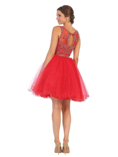 May Queen - MQ1726 Rosette Appliqued Glitter Tulle Dress Cocktail Dresses