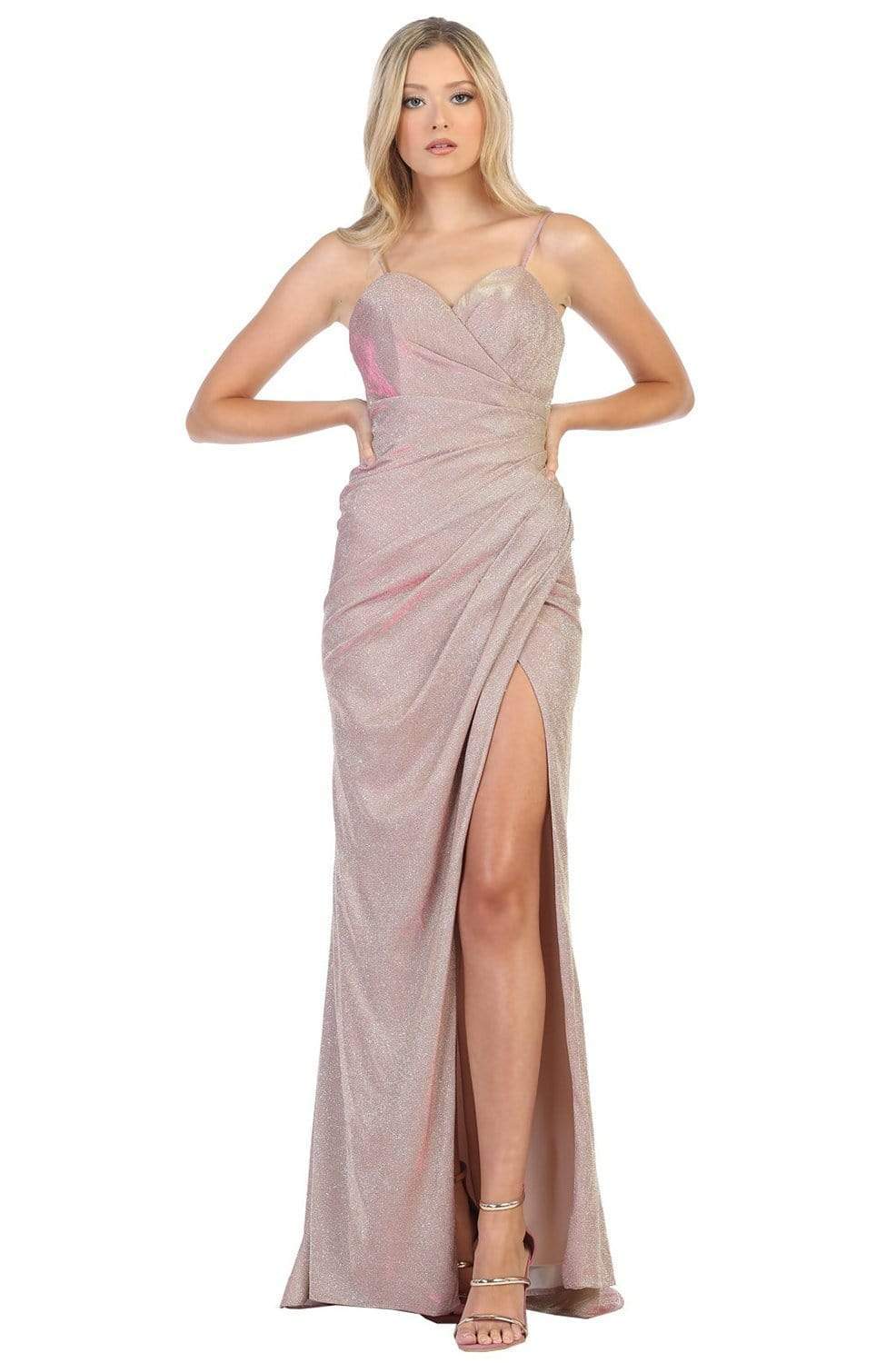 May Queen - MQ1730 Sweetheart Pleated Sheath Dress Prom Dresses 4 / Rosegold