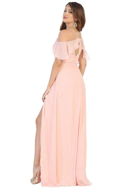 May Queen - MQ1732 Flounced Cold Shoulder Formal Chiffon Dress Formal Gowns