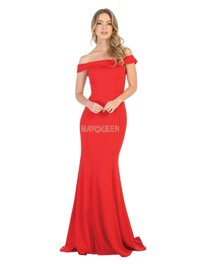 May Queen - MQ1739 Off-Shoulder Trumpet Dress With Lace Up Back Evening Dresses 4 / Red