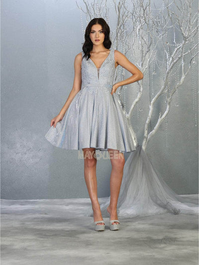 May Queen MQ1743 - Laced Metallic Cocktail Dress Special Occasion Dress