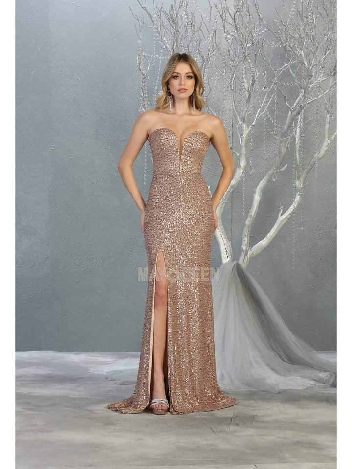 May Queen - Plunging Sweetheart Dress MQ1747 In Pink