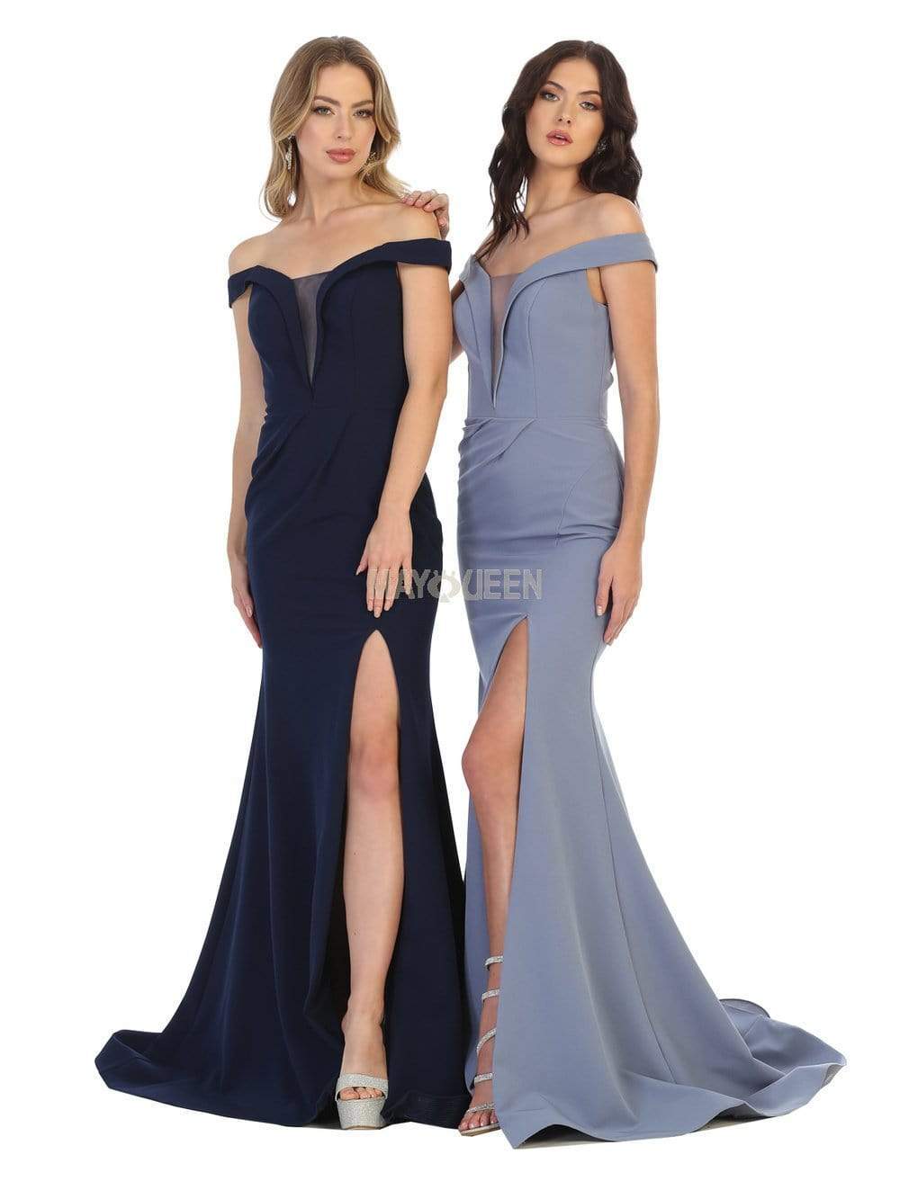 May Queen - MQ1748 Foldover Plunge Off Shoulder High Slit Dress Evening Dresses