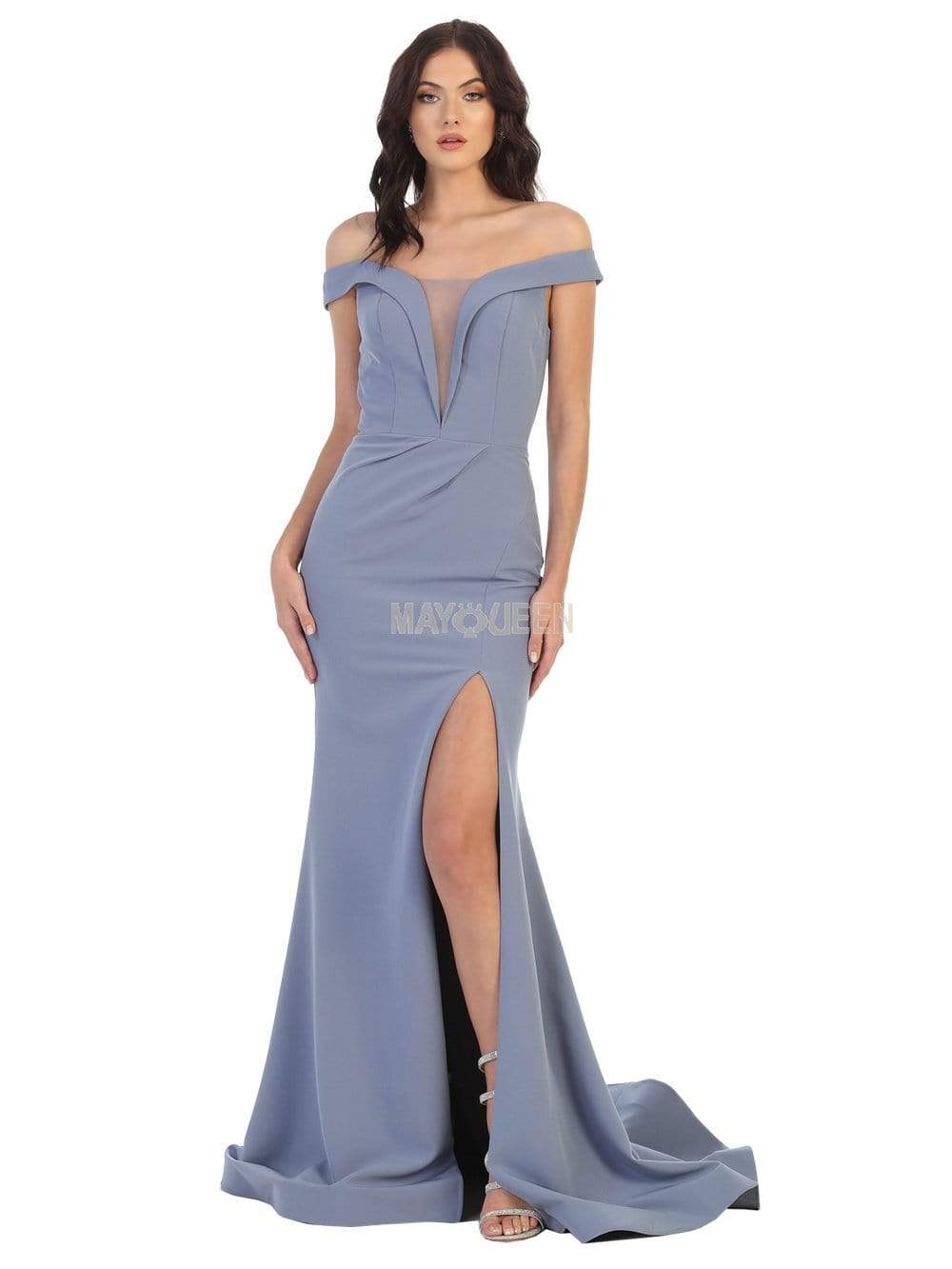 May Queen - MQ1748 Foldover Plunge Off Shoulder High Slit Dress Evening Dresses