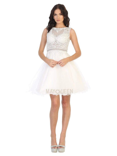 May Queen - MQ1751 Embroidered Bateau A-line Dress Homecoming Dresses 4 / Off-White