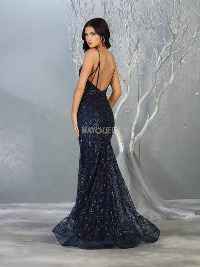 May Queen - MQ1752 Bead Embellished Plunging V-Neck Dress Prom Dresses
