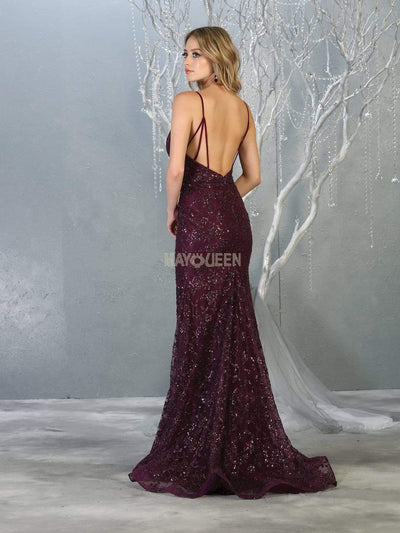 May Queen - MQ1752 Bead Embellished Plunging V-Neck Dress Prom Dresses