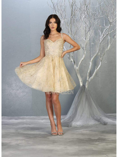 May Queen - MQ1753 Appliqued Sweetheart Cocktail Dress Homecoming Dresses 4 / Champagne