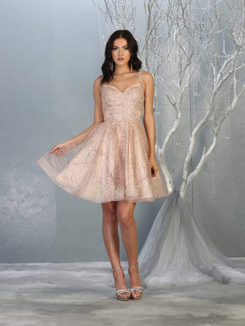 May Queen - MQ1753 Appliqued Sweetheart Cocktail Dress Homecoming Dresses 4 / Rosegold