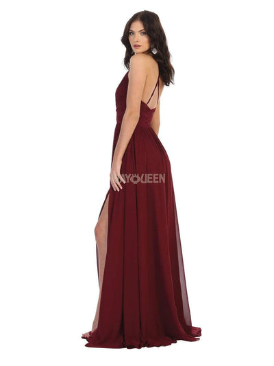 May Queen - MQ1755 Ruched Deep V-neck A-line Dress Prom Dresses