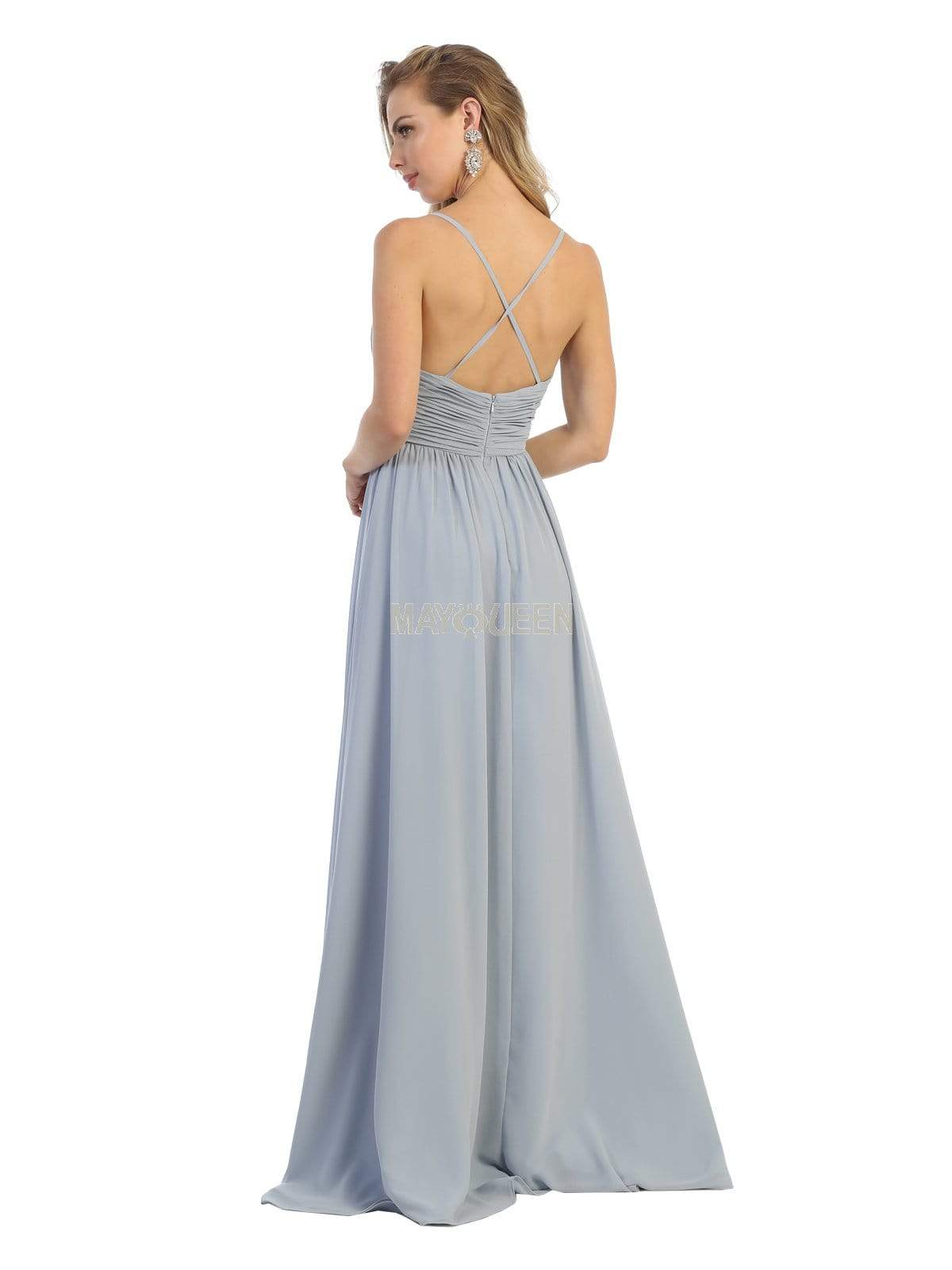 May Queen - MQ1755 Ruched Deep V-neck A-line Dress Prom Dresses