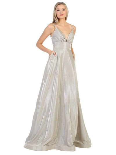May Queen - MQ1756 Ruched Empire Glitter A-Line Dress Prom Dresses 4 / Champagne