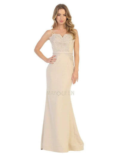May Queen - MQ1759 Scallop Lace Appliqued Sweetheart Bodice Dress Prom Dresses 4 / Champagne