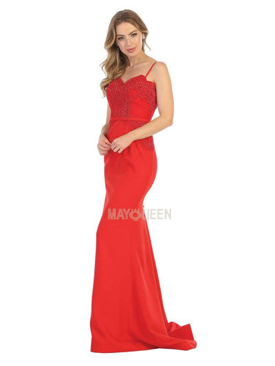 May Queen - MQ1759 Scallop Lace Appliqued Sweetheart Bodice Dress Prom Dresses 4 / Red