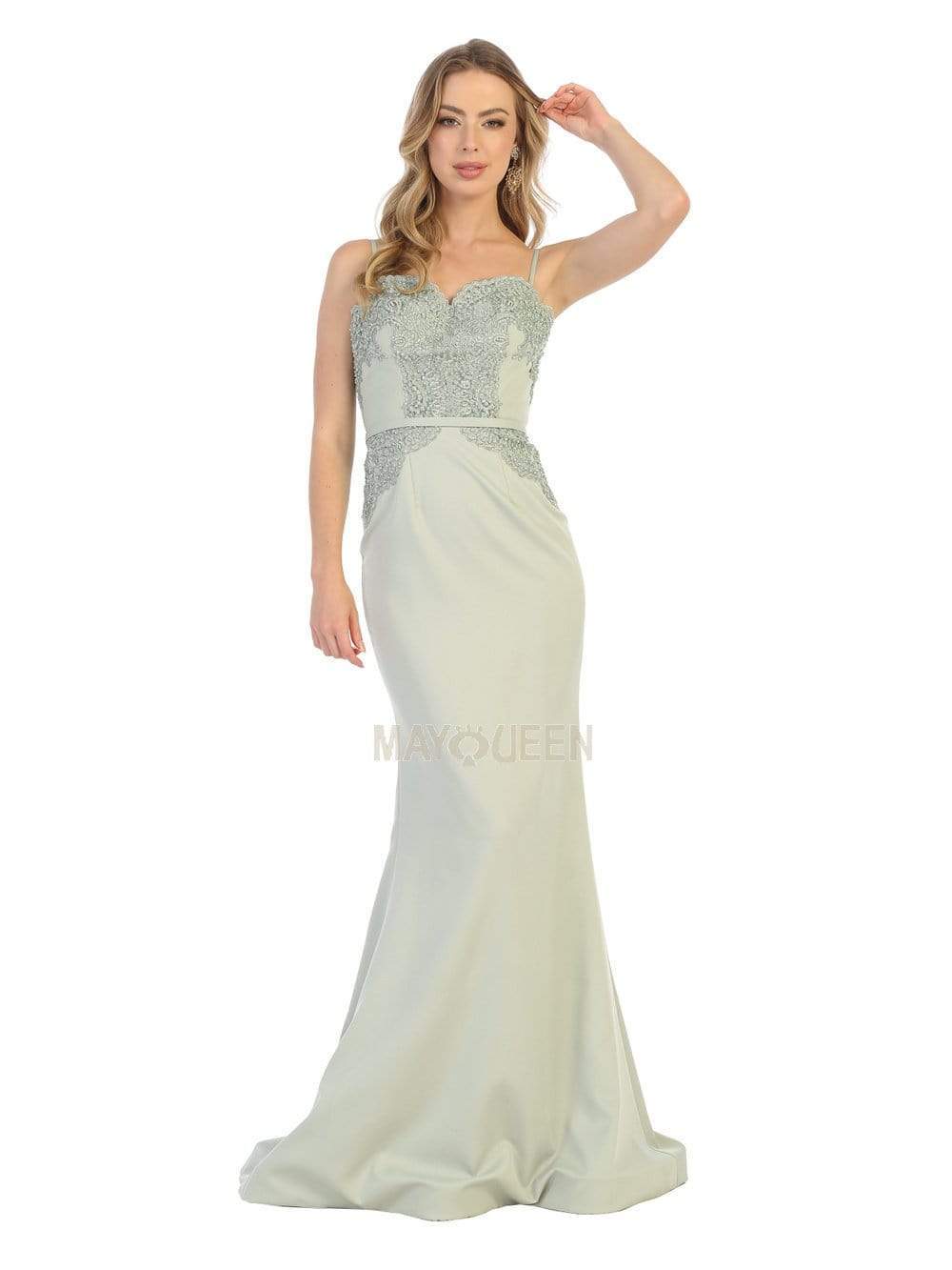 May Queen - MQ1759 Scallop Lace Appliqued Sweetheart Bodice Dress Prom Dresses 4 / Sage