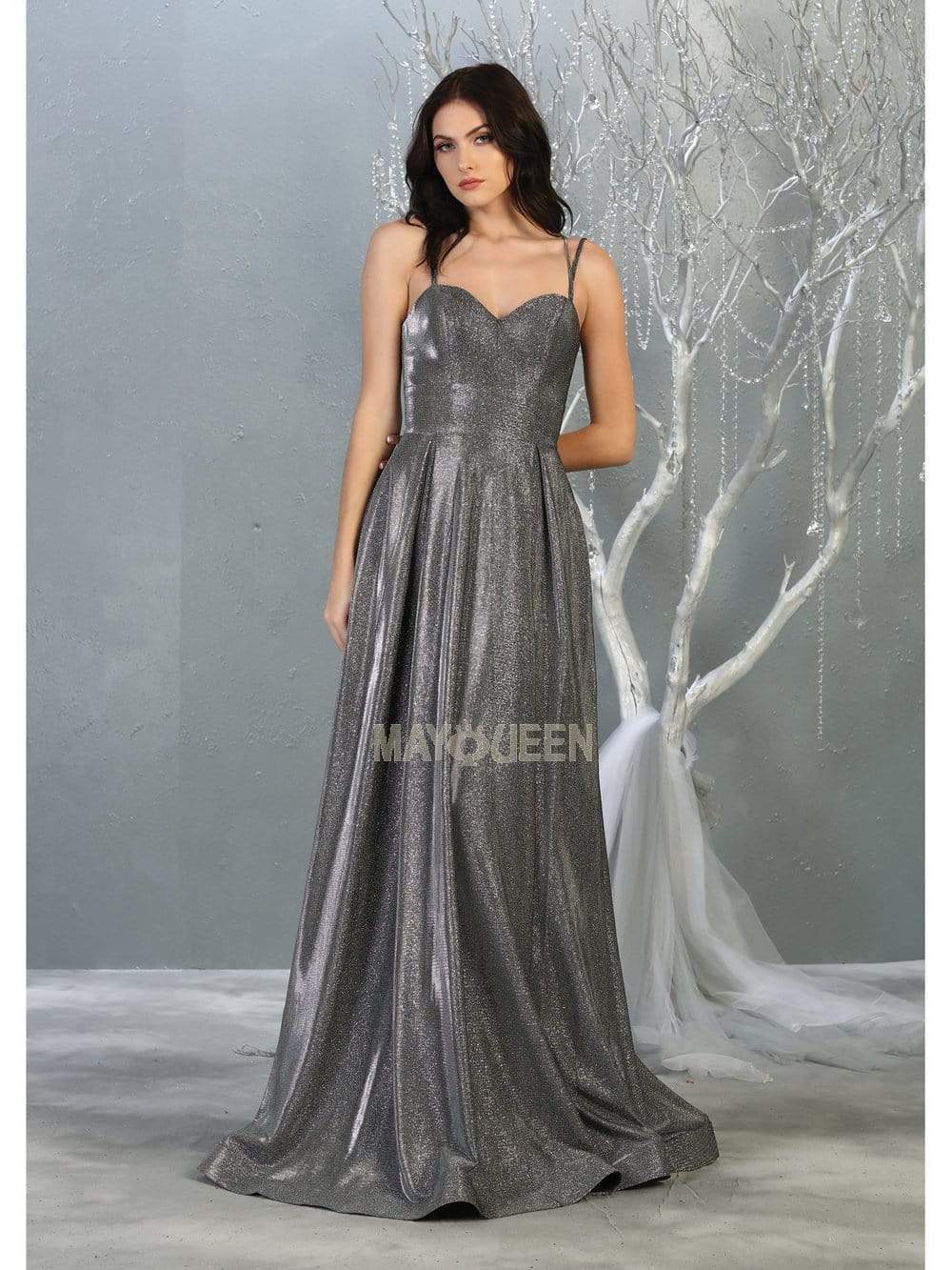 May Queen - MQ1760 Strappy Sweetheart Bodice A-Line Dress Evening Dresses 4 / Charcoal Gray