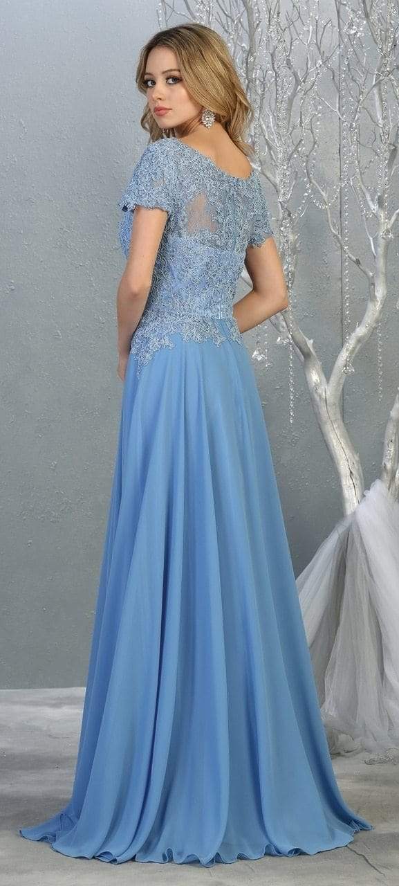 May Queen - MQ1763 Short Sleeve Jeweled Applique A-Line Dress Prom Dresses