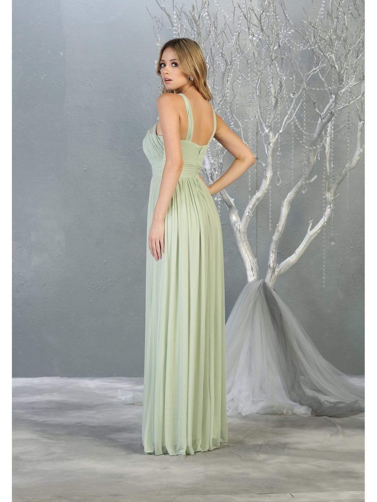 May Queen - MQ1769 Halter Neck Ruched Chiffon Long Formal Gown Bridesmaid Dresses