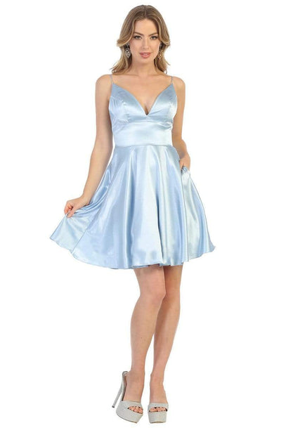 May Queen - MQ1770 Sleeveless V Neck High Waist A-Line Cocktail dress Cocktail Dresses 2 / Dusty-Blue