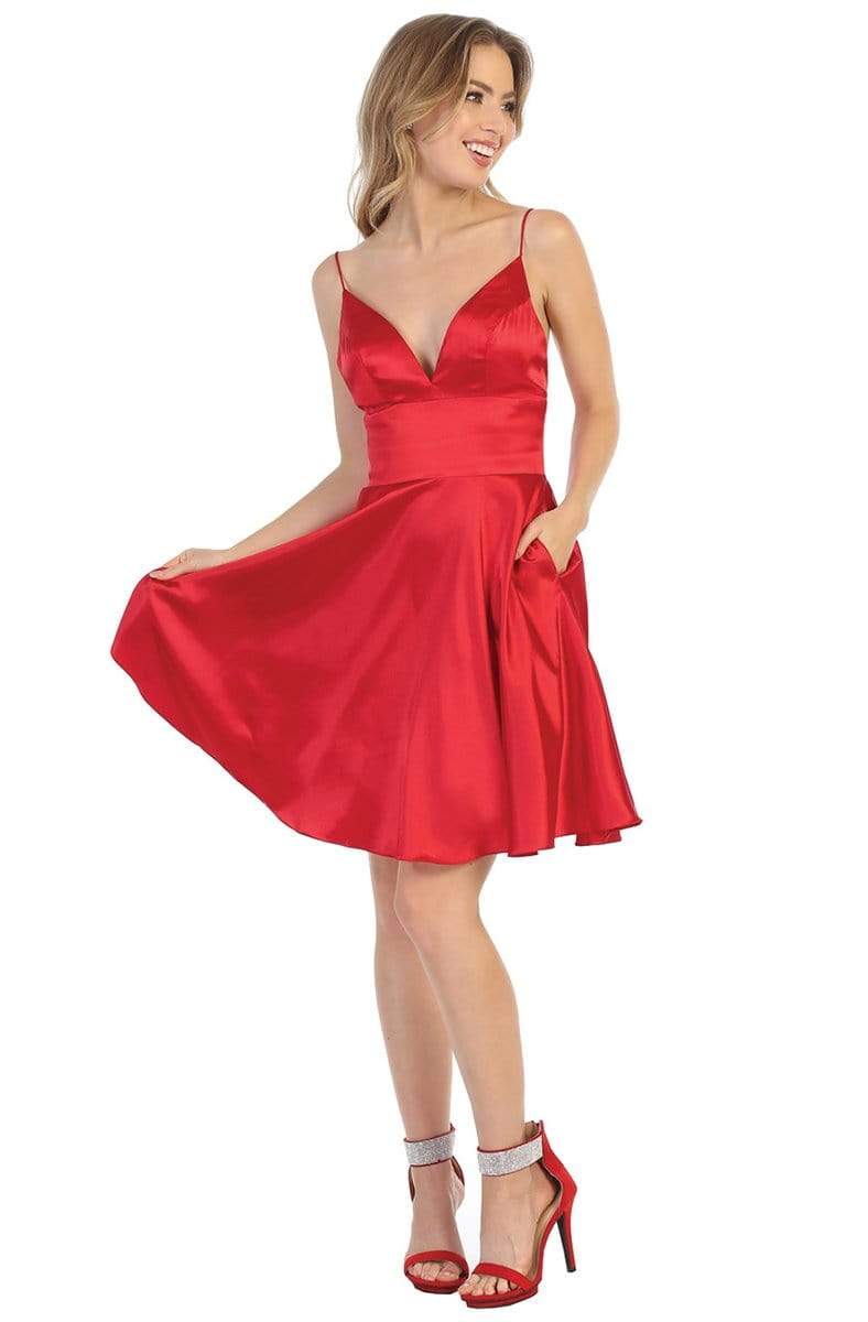 May Queen - MQ1770 Sleeveless V Neck High Waist A-Line Cocktail dress Cocktail Dresses 2 / Red