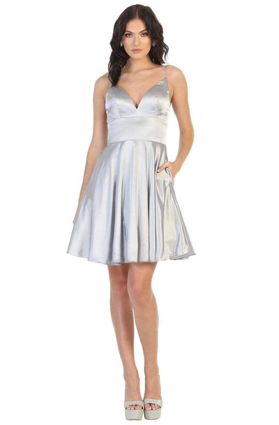 May Queen - MQ1770 Sleeveless V Neck High Waist A-Line Cocktail dress Cocktail Dresses 2 / Silver