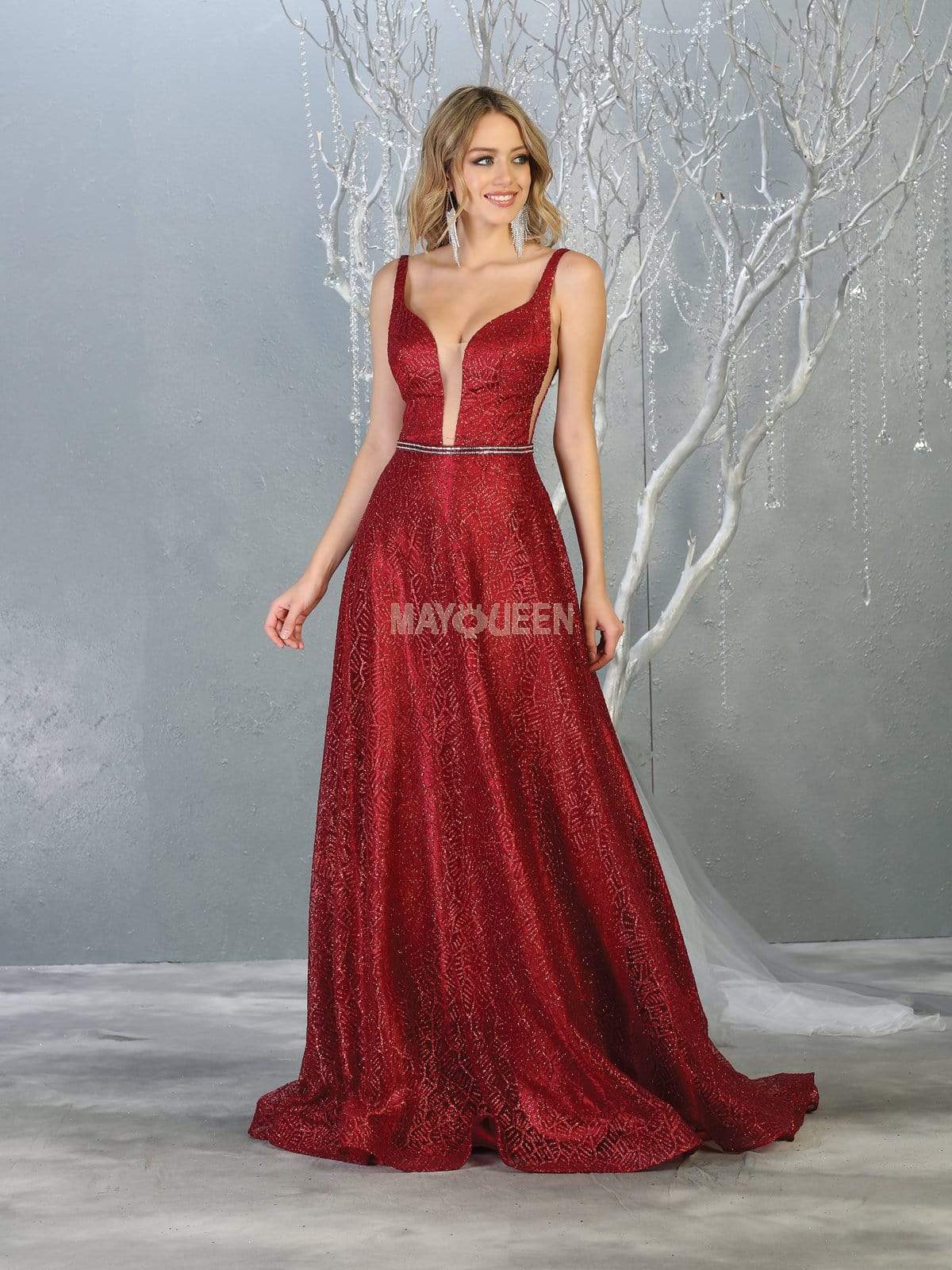 May Queen - MQ1771 Glitter Embellished Plunging Sweetheart Dress Prom Dresses