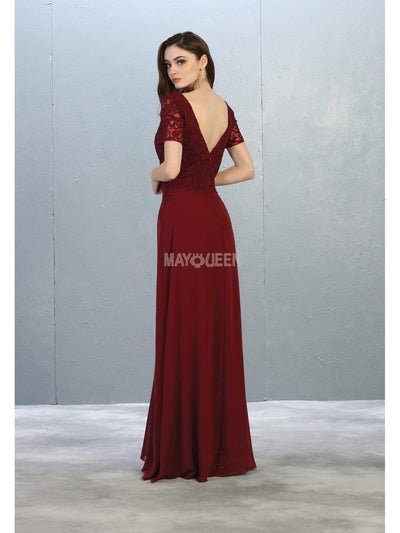 May Queen - MQ1782 Short Sleeve Appliqued V-Neck Long Dress Evening Dresses