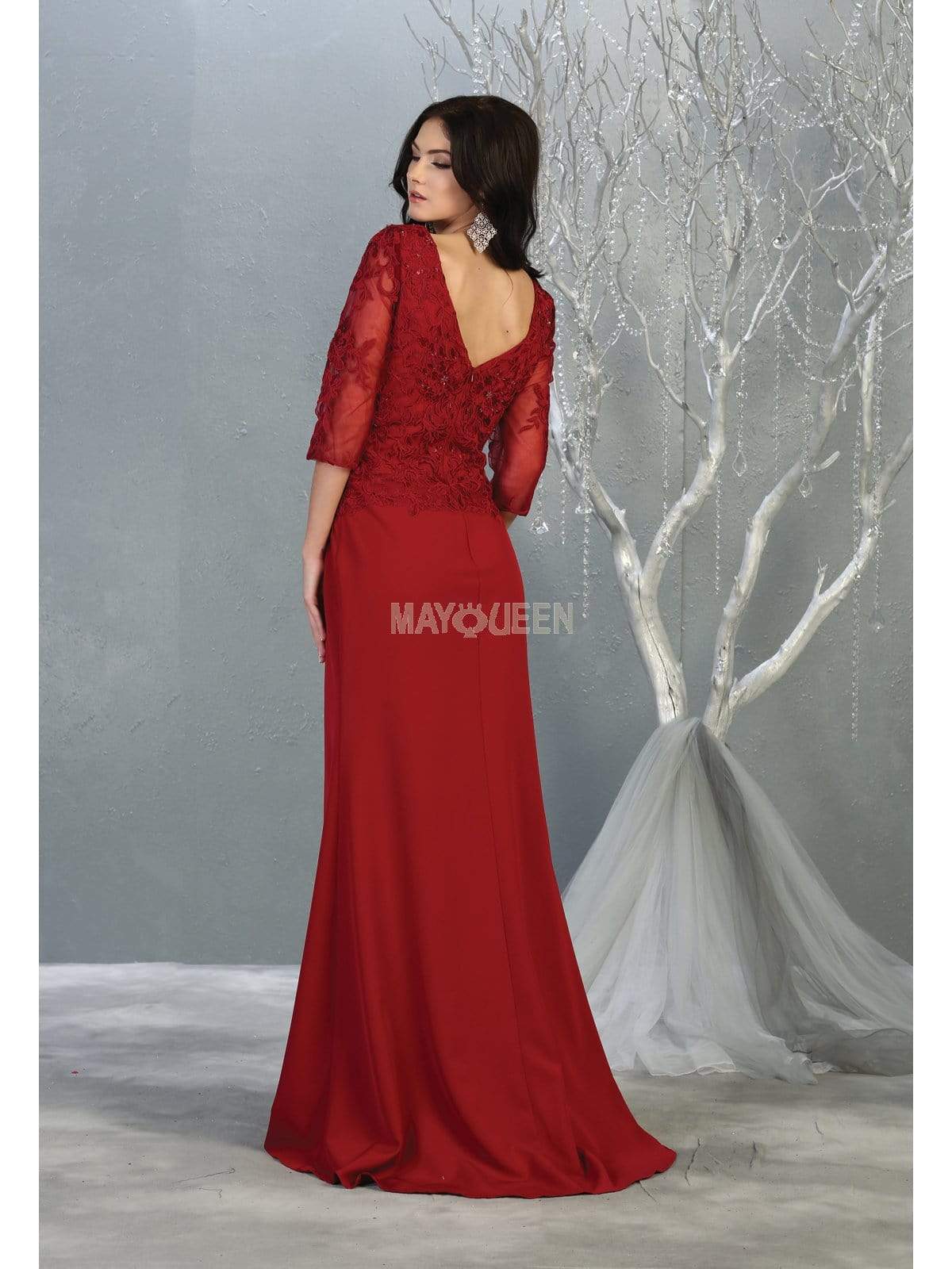 May Queen - MQ1783 Quarter Sleeve Lace Appliqued Trumpet Dress Evening Dresses