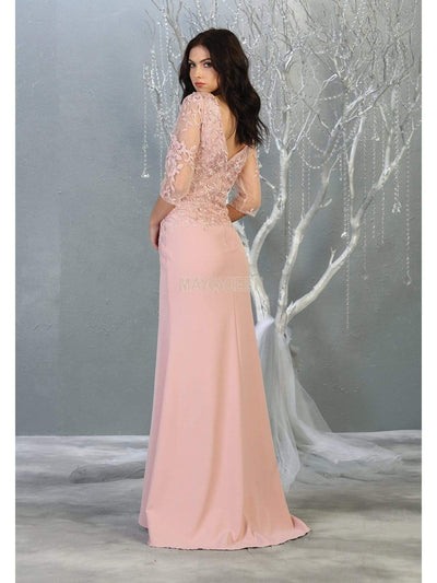 May Queen - MQ1783 Quarter Sleeve Lace Appliqued Trumpet Dress Evening Dresses