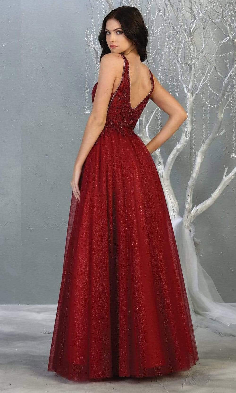 May Queen - MQ1786 Embroidered Applique Illusion A-Line Dress Prom Dresses
