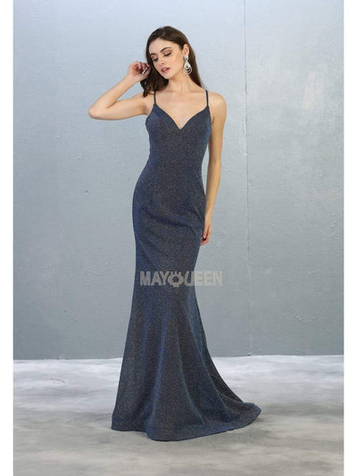 May Queen - MQ1789 Plunging V-neck Trumpet Dress Prom Dresses 4 / Royal