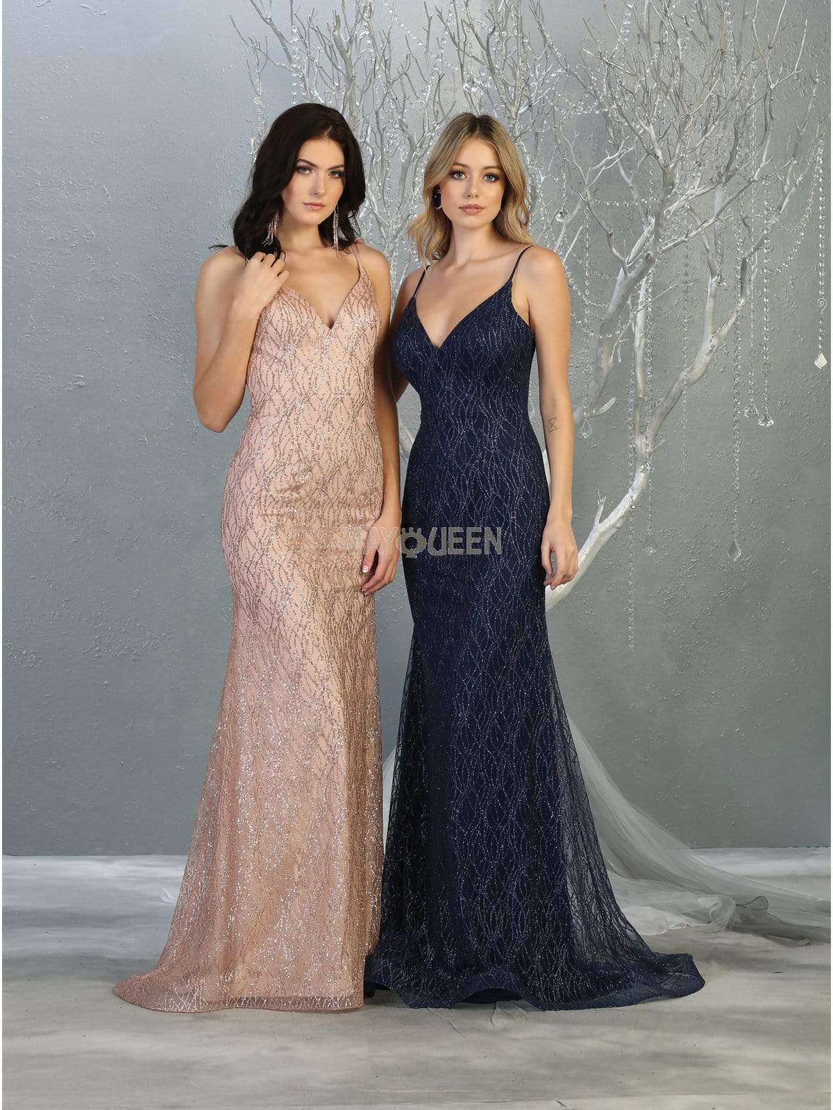 May Queen - MQ1790 Embellished Plunging V-neck Trumpet Dress Prom Dresses