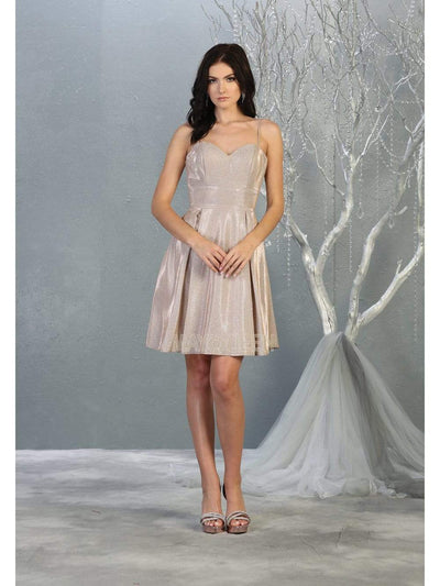 May Queen - MQ1791 Short Sweetheart Bodice Glitter A-Line Dress Cocktail Dresses 2 / Rose Gold