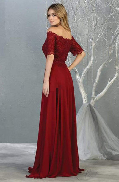 May Queen - MQ1793 Embroidered Off-Shoulder A-line Dress Evening Dresses