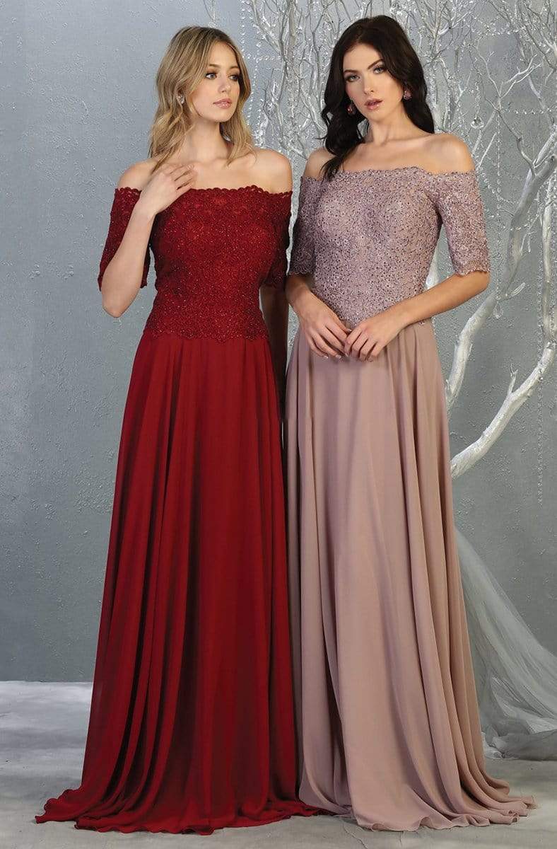 May Queen - MQ1793 Embroidered Off-Shoulder A-line Dress Evening Dresses
