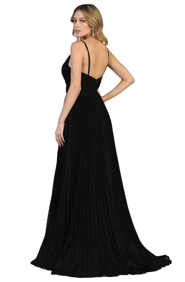 May Queen - MQ1795 Long V-Neck Pleated A-Line Dress Prom Dresses