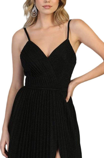 May Queen - MQ1795 Long V-Neck Pleated A-Line Dress Prom Dresses