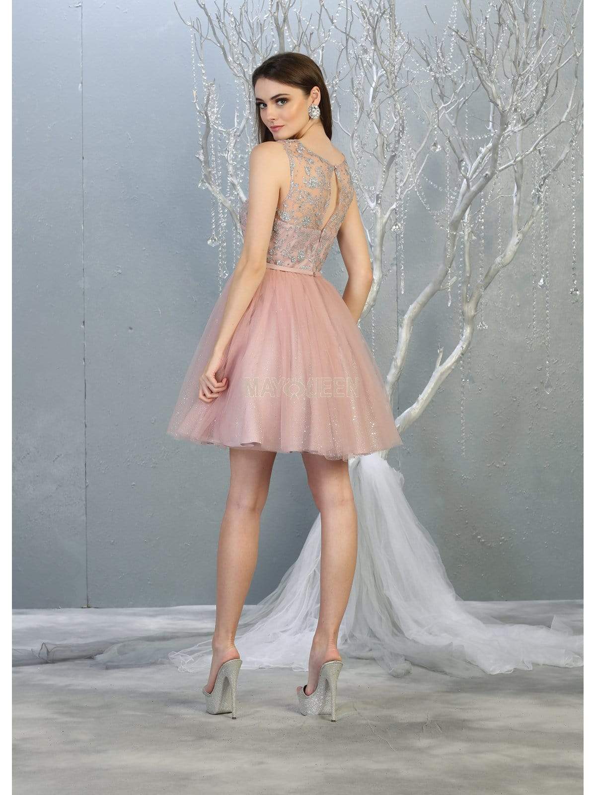 May Queen - MQ1803 Illusion Sweetheart Neckline Glitter Tulle Dress Homecoming Dresses
