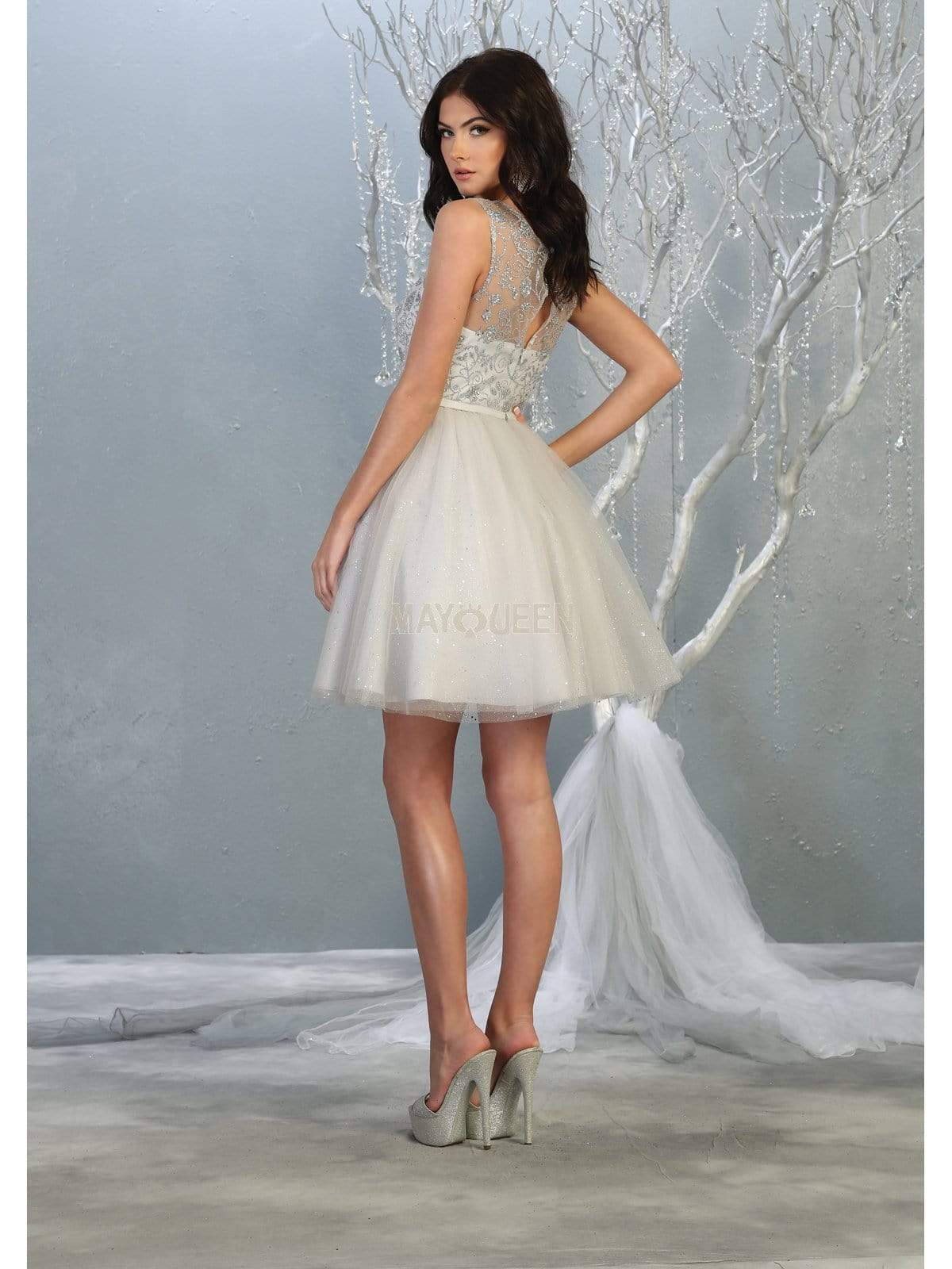 May Queen - MQ1803 Illusion Sweetheart Neckline Glitter Tulle Dress Homecoming Dresses