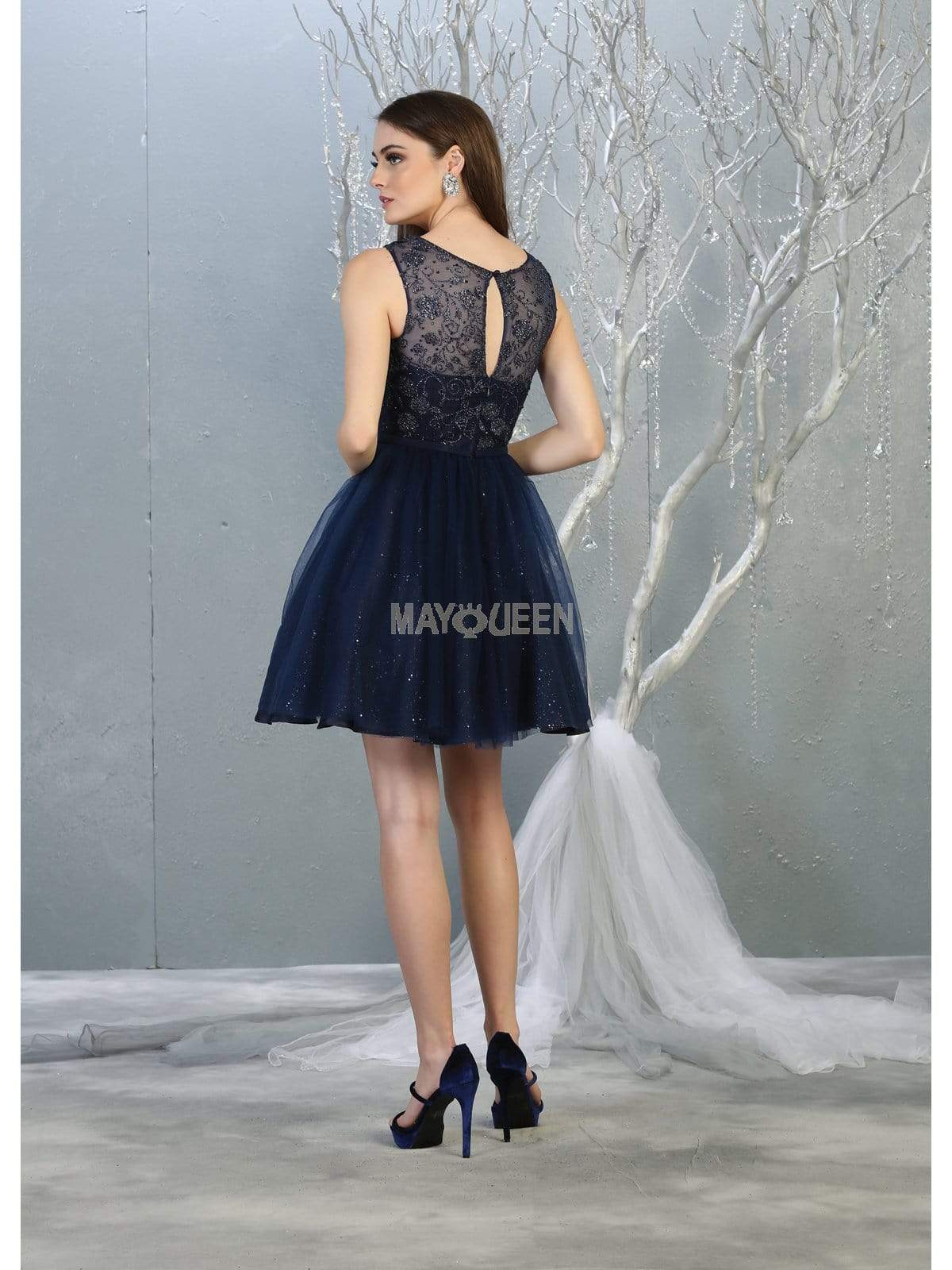 May Queen - MQ1803 Illusion Sweetheart Neckline Glitter Tulle Dress Homecoming Dresses