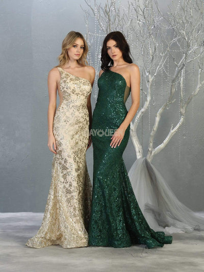 May Queen - MQ1804 Glitter Asymmetrical Mermaid Gown Evening Dresses