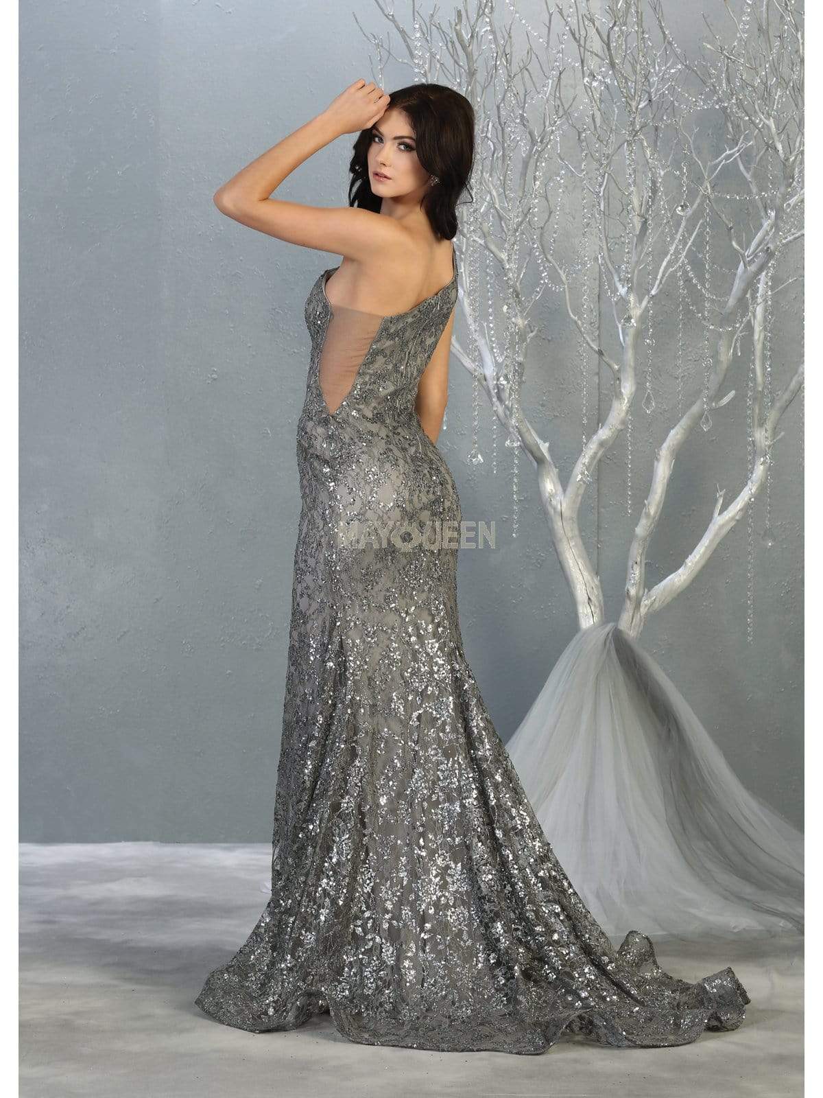 May Queen - MQ1804 Glitter Asymmetrical Mermaid Gown Evening Dresses