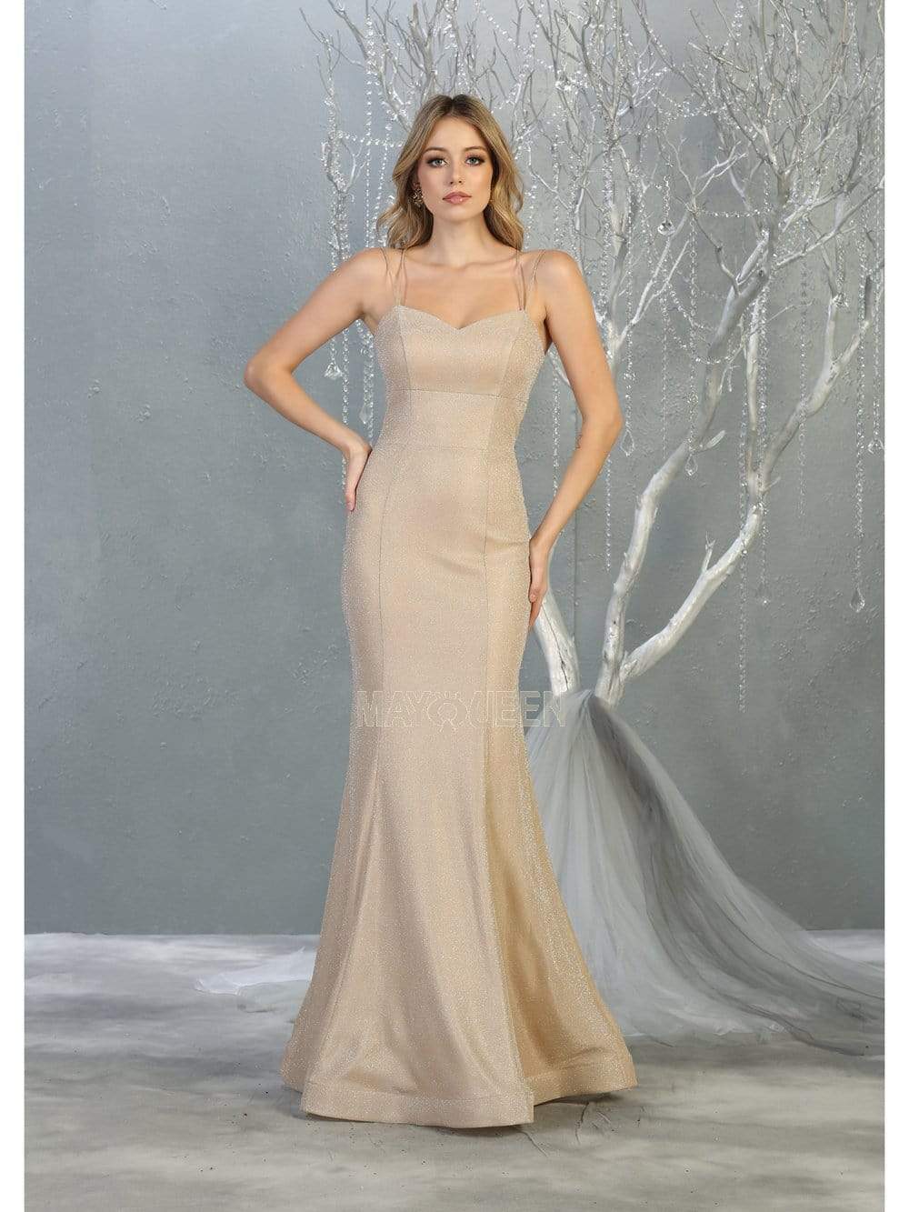 May Queen - MQ1806 Sleeveless Sweetheart Trumpet Dress Prom Dresses 4 / Champagne/Multi