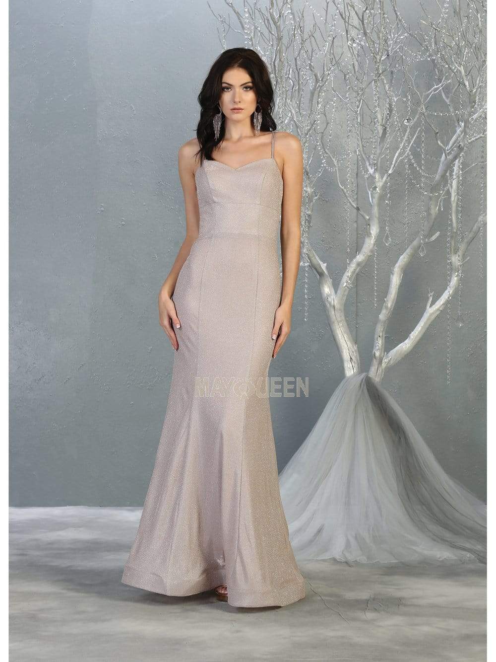 May Queen - MQ1806 Sleeveless Sweetheart Trumpet Dress Prom Dresses 4 / Dustyrose/Multi